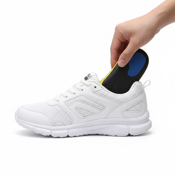 Shoe with yellow insoles